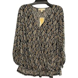Michael KORS‎ Green/Black Reptile Print Faux Wrap Shirt NWT in Size 3X